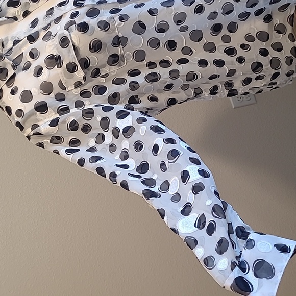 Sheer Long  Sleeve Blouse Navy White 12P - Picture 5 of 6